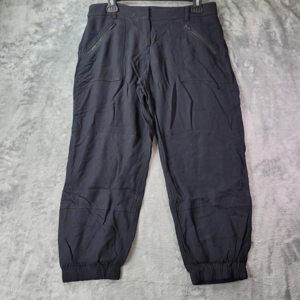 Theory Womens Black Utility Jogger Pants Size 8 Cargo Zipper Pockets Viscose